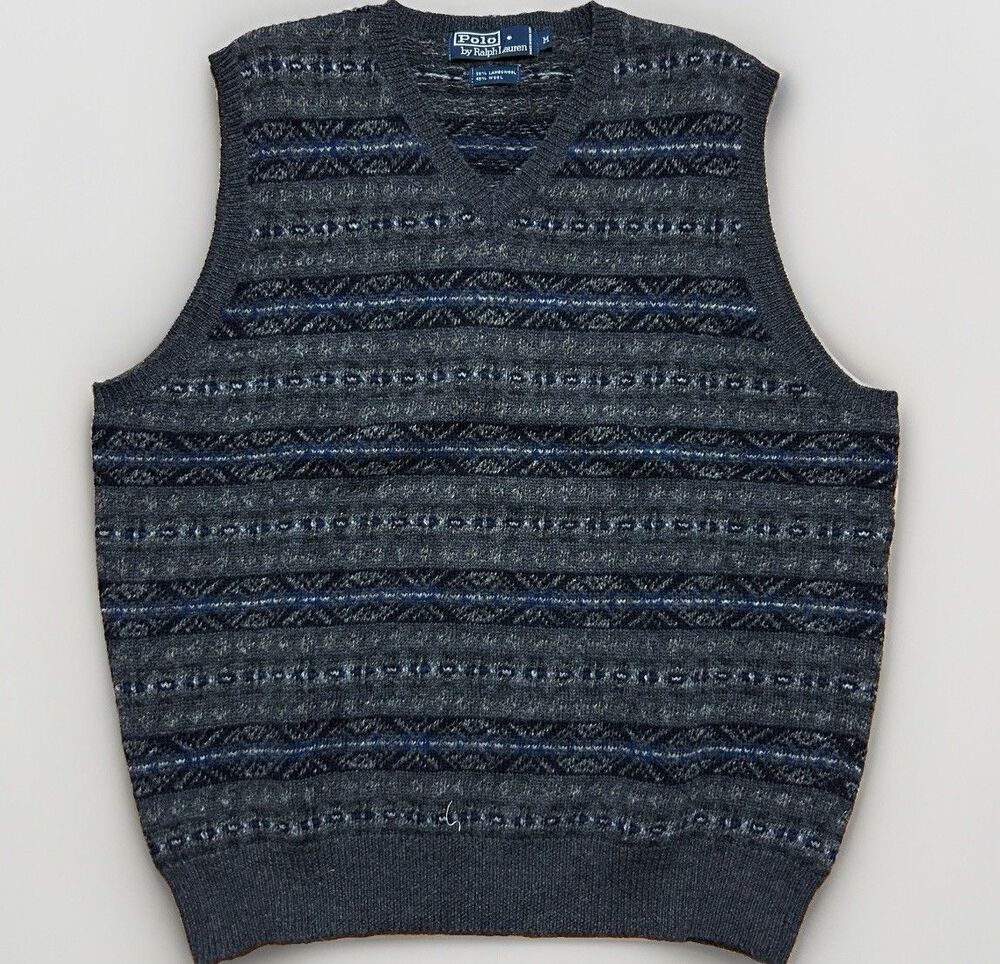 Polo Ralph Lauren Fair Isle Lambswool Knit Sweater Vest Mens Size Medium Vintage